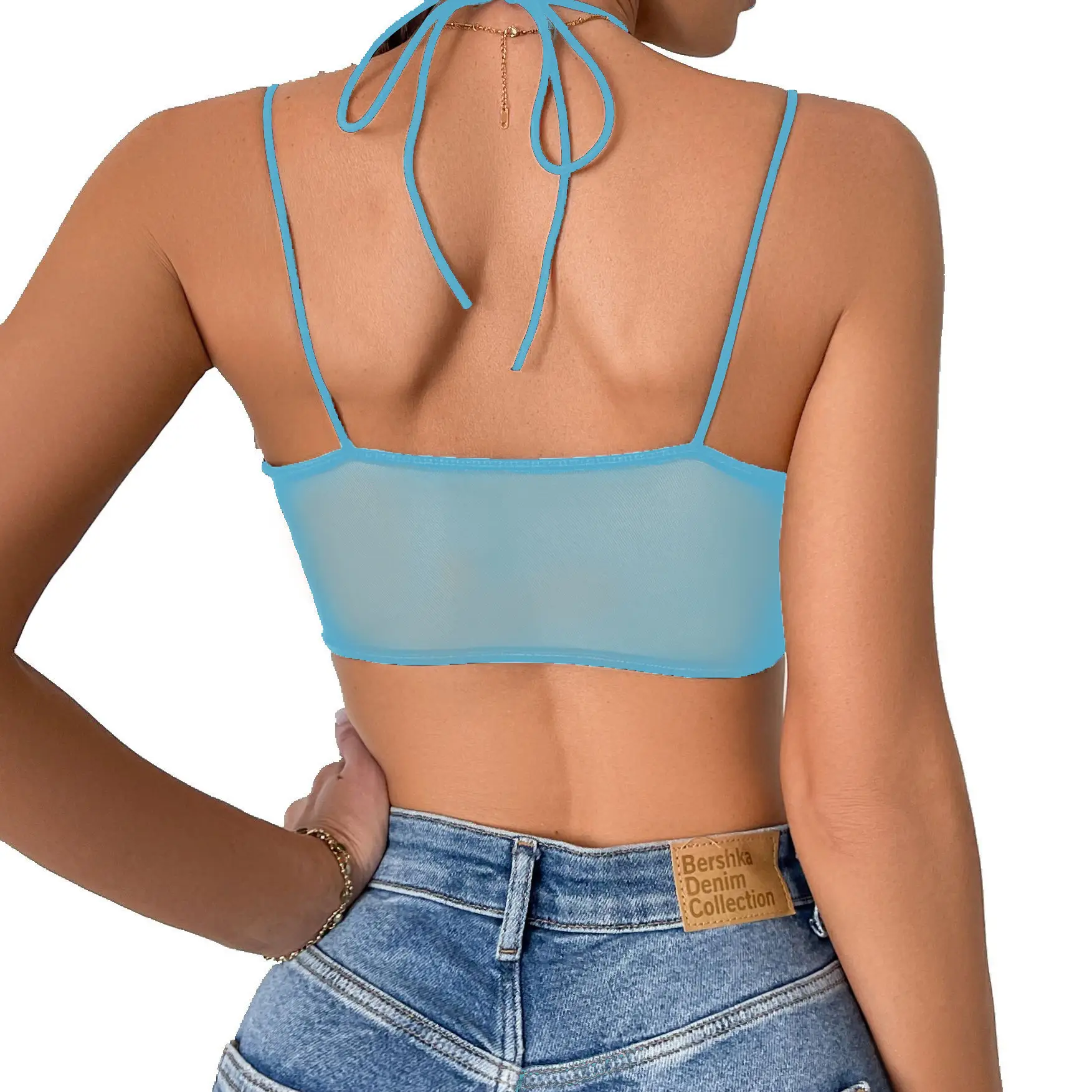 Blue Mesh See-Through Steel Ring Top-Up Bra — feature 25
