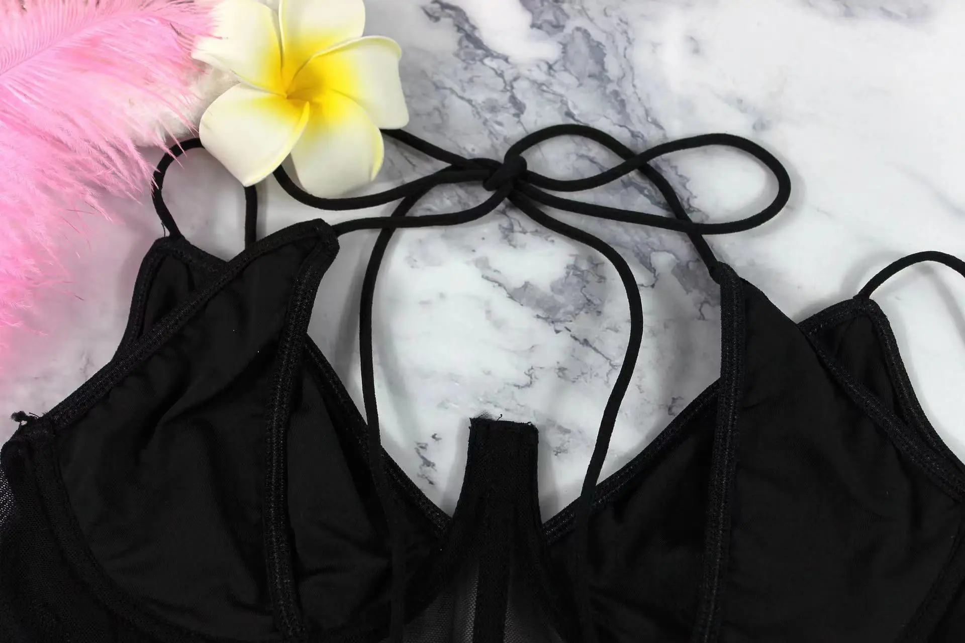 Blue Mesh See-Through Steel Ring Top-Up Bra — feature 27