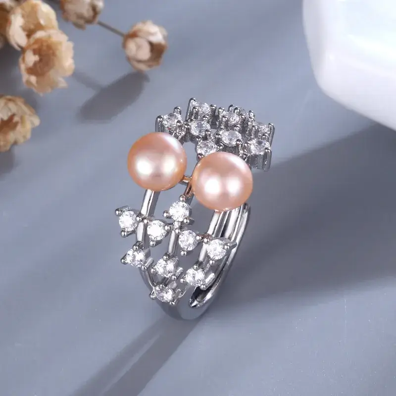Cross-Border Pearl Ring with Gold Plated Design - Image 3