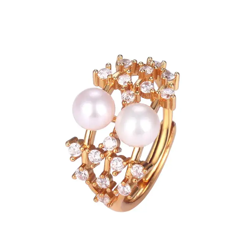 Cross-Border Pearl Ring with Gold Plated Design - Image 5