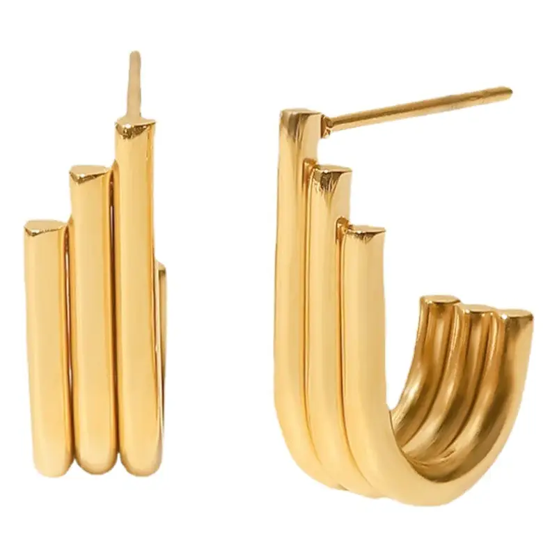 Gold Geometric Staggered Earrings for Women