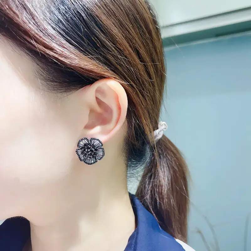 Black Zircon Camellia Earrings for Women - Image 6