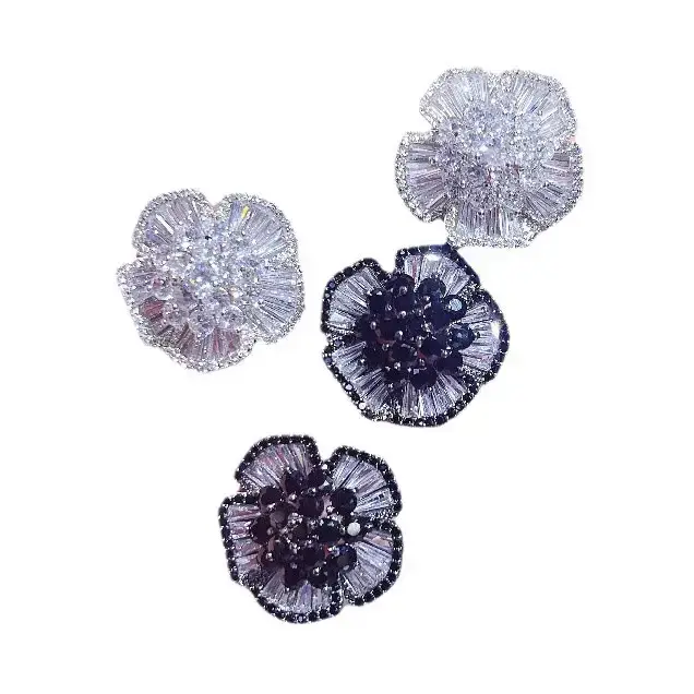 Black Zircon Camellia Earrings for Women - Image 7