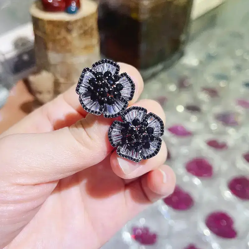 Black Zircon Camellia Earrings for Women — feature 11