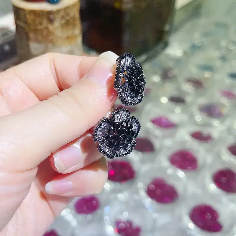 Black Zircon Camellia Earrings for Women — feature 13