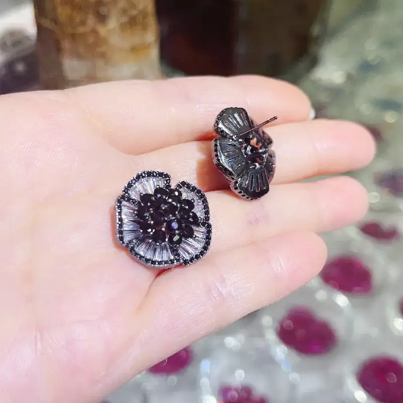 Black Zircon Camellia Earrings for Women — feature 14