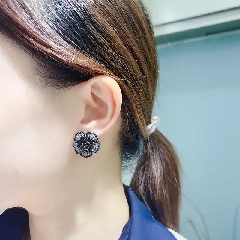 Black Zircon Camellia Earrings for Women — feature 16