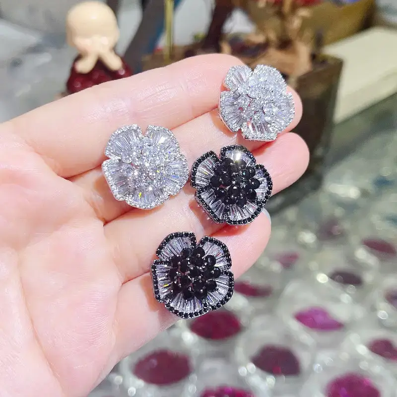 Black Zircon Camellia Earrings for Women — feature 18