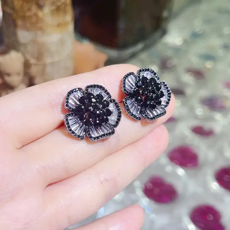 Black Zircon Camellia Earrings for Women — feature 20