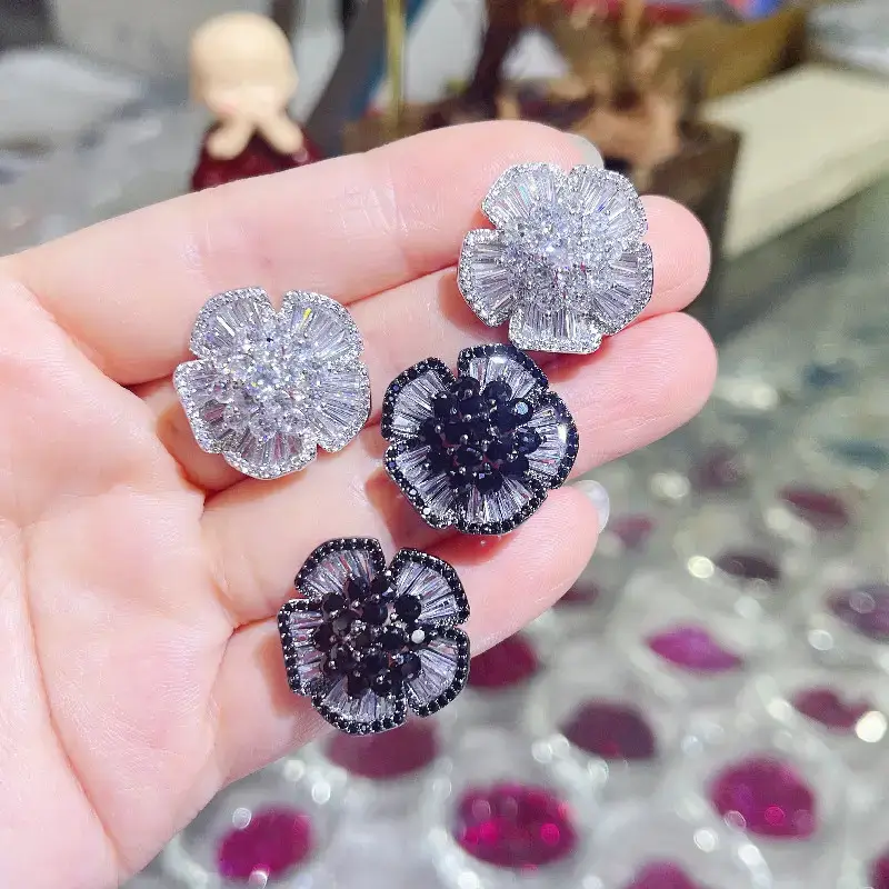 Black Zircon Camellia Earrings for Women — feature 3