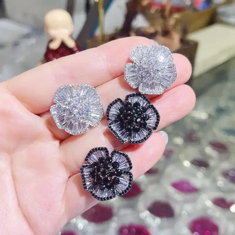 Black Zircon Camellia Earrings for Women — feature 4