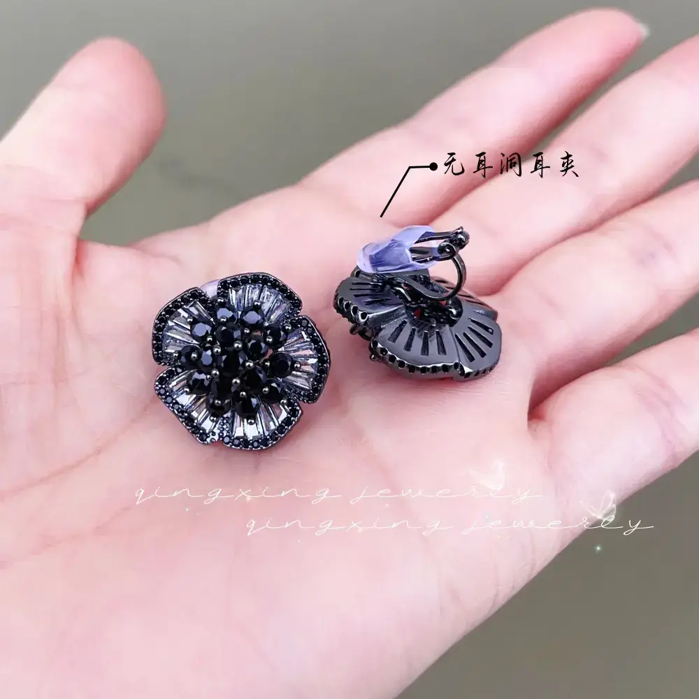 Black Zircon Camellia Earrings for Women — feature 8