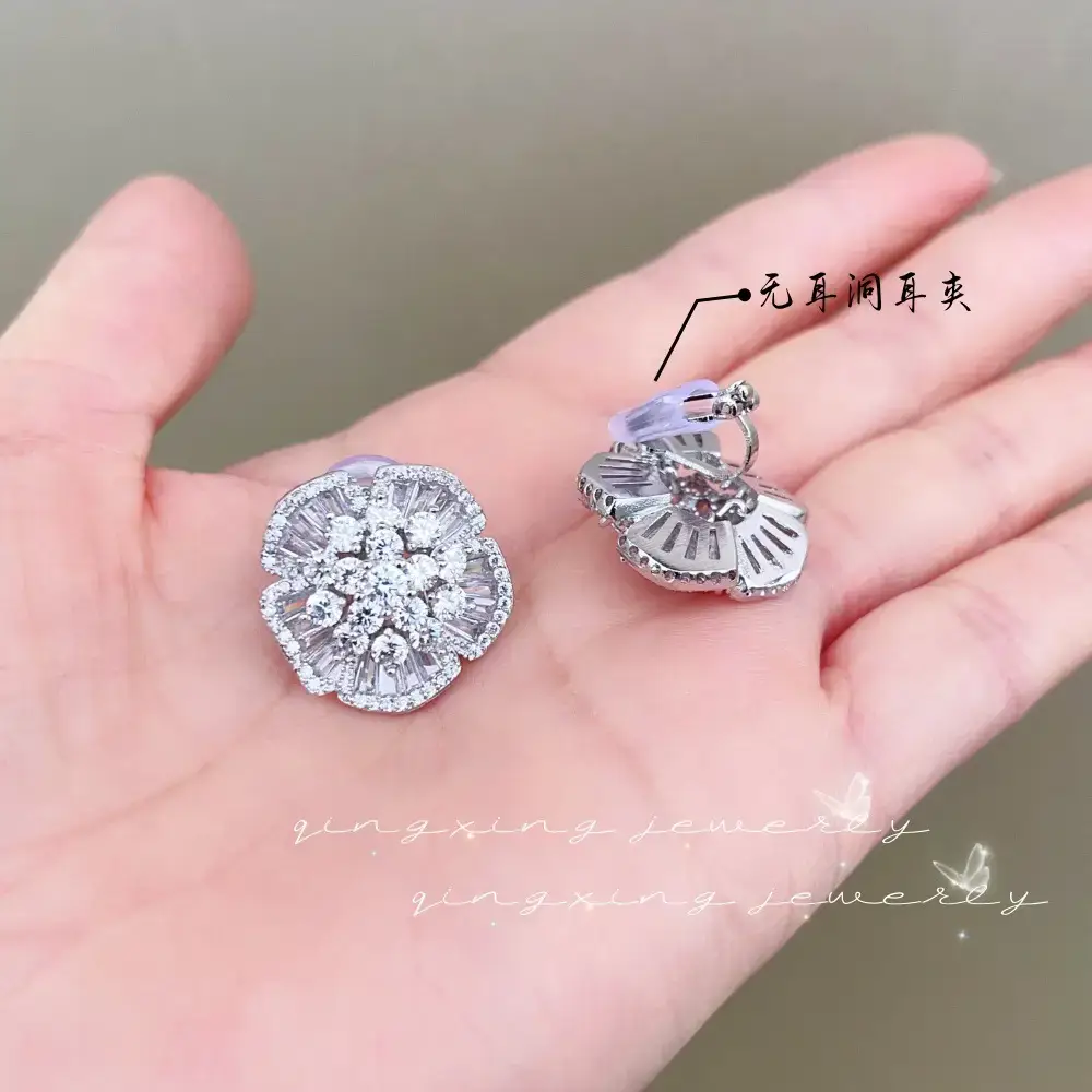 Black Zircon Camellia Earrings for Women - Image 3