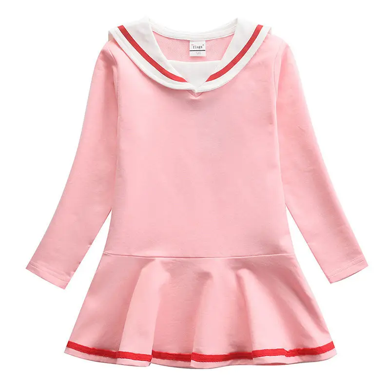 Girls Navy Blue Long Sleeve Skirt Dress with Red Trim - Image 4