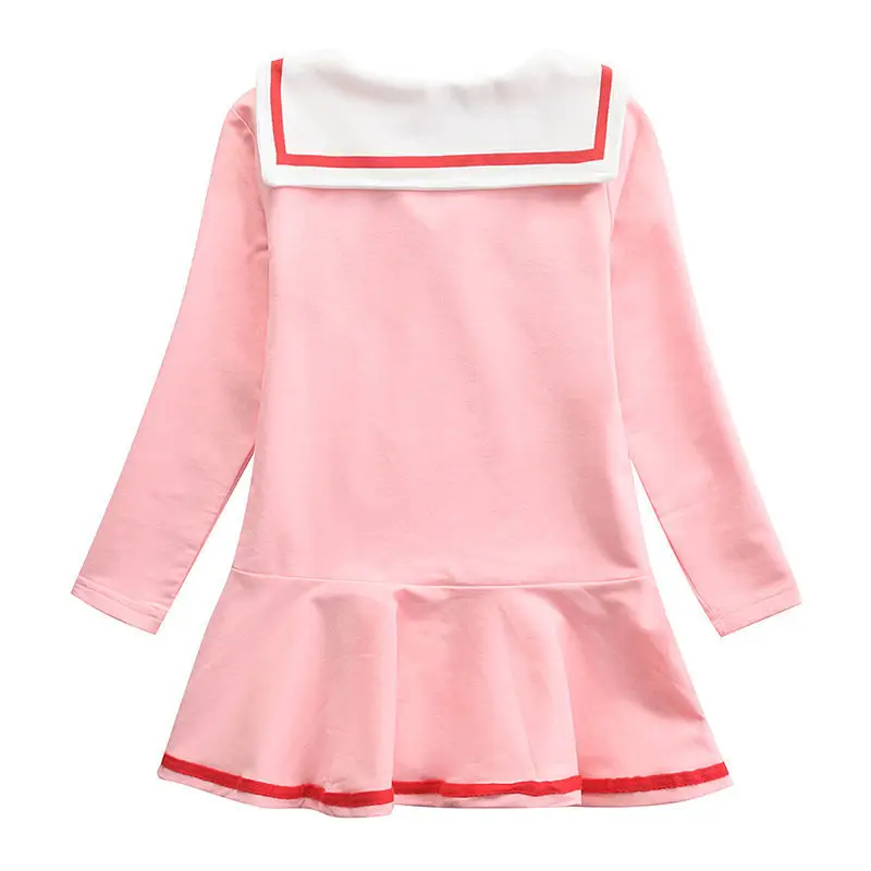 Girls Navy Blue Long Sleeve Skirt Dress with Red Trim - Image 5