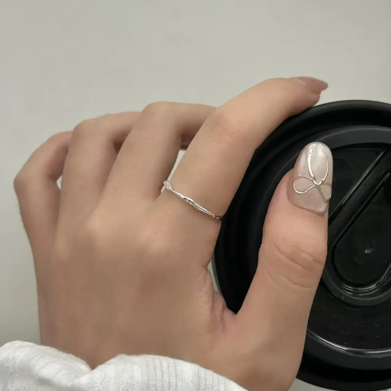 S925 Sterling Silver Tin Paper Pattern Ring for Men Women - Image 3