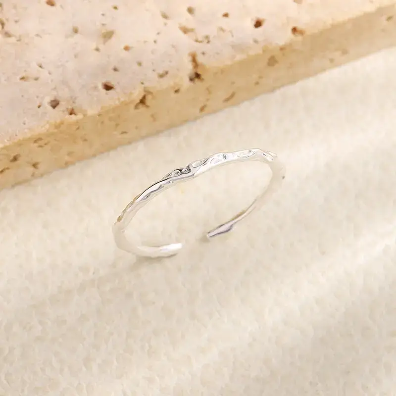 S925 Sterling Silver Tin Paper Pattern Ring for Men Women - Image 4