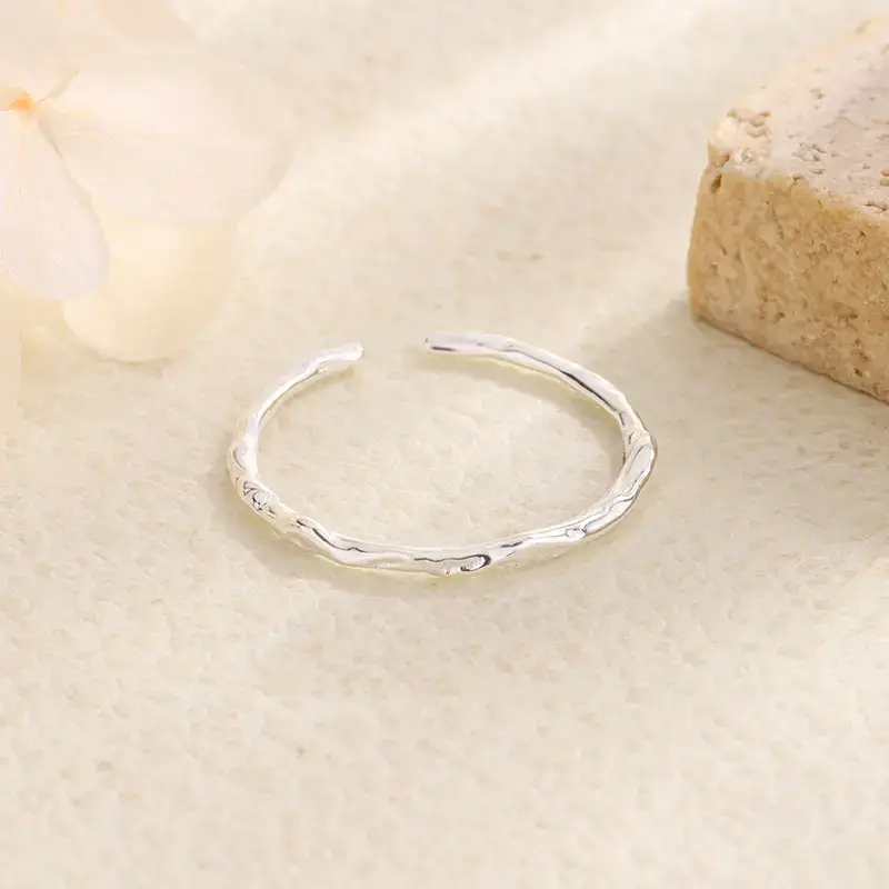 S925 Sterling Silver Tin Paper Pattern Ring for Men Women - Image 5