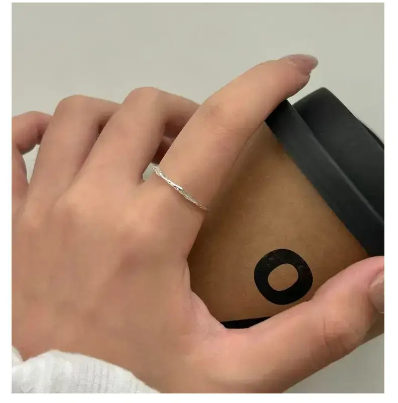 S925 Sterling Silver Tin Paper Pattern Ring for Men Women — feature 15