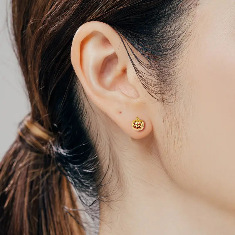 Korean Pumpkin Zircon Earrings Gold Red - Image 5