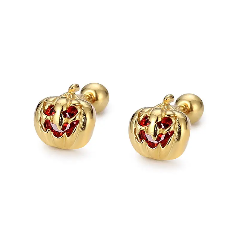 Korean Pumpkin Zircon Earrings Gold Red - Image 7