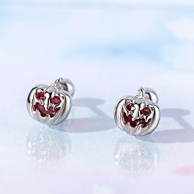 Korean Pumpkin Zircon Earrings Gold Red - Image 2