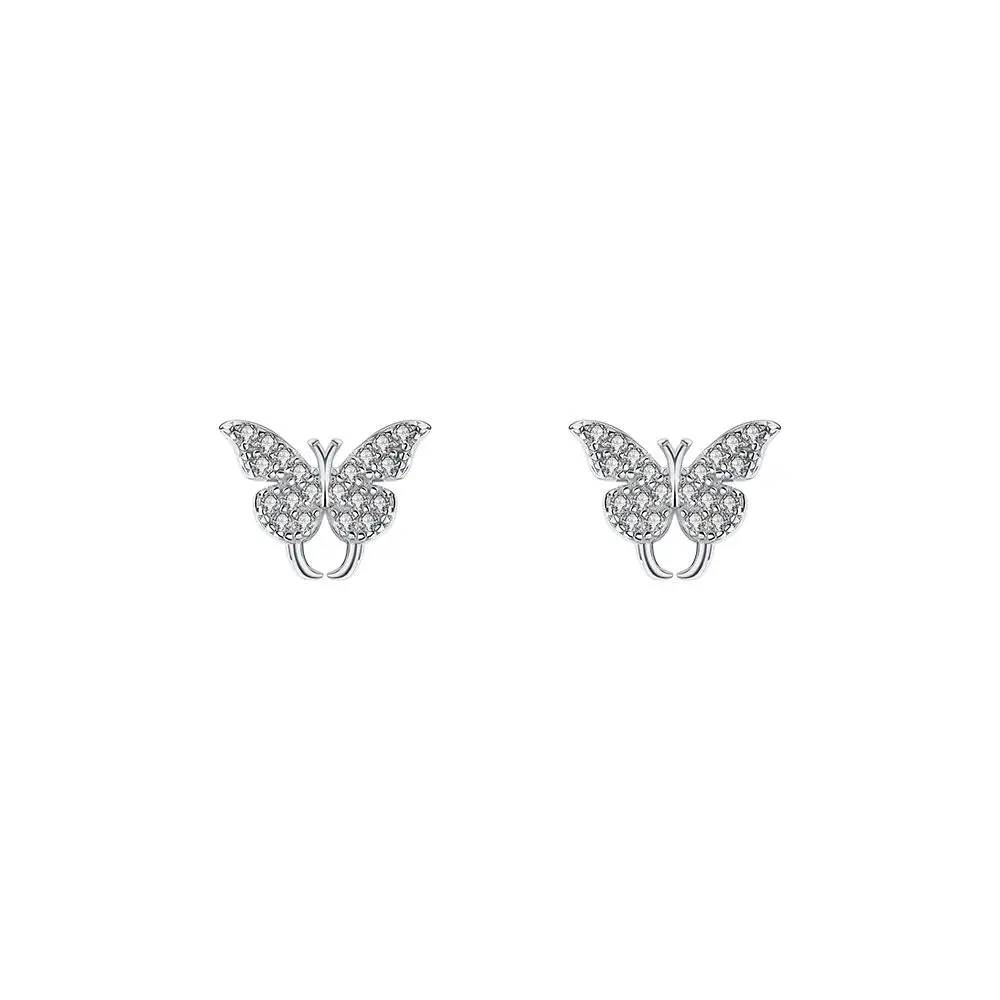 S999 Silver Diamond Butterfly Earrings Women