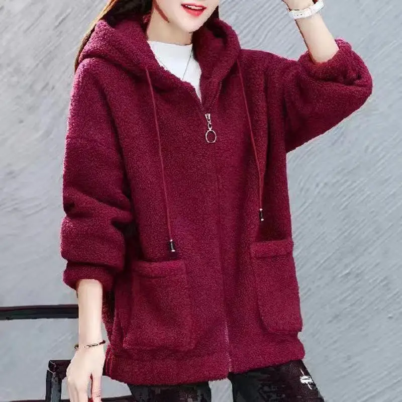 Lamb Velvet Hooded Sweatshirt Women 2025 Winter Warm - Image 2
