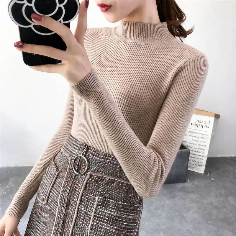 Half Turtleneck Knit Sweater for Women Grey - Image 4