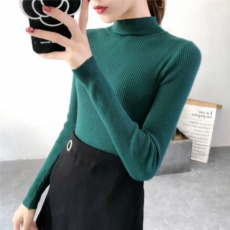 Half Turtleneck Knit Sweater for Women Grey - Image 5