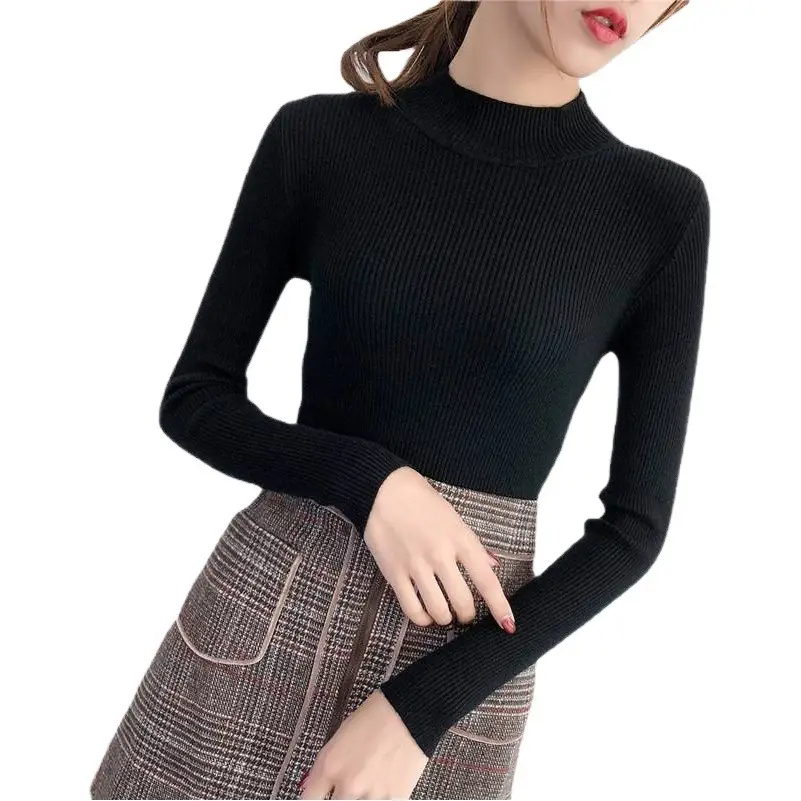 Half Turtleneck Knit Sweater for Women Grey