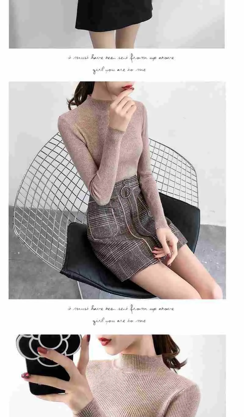 Half Turtleneck Knit Sweater for Women Grey — feature 15