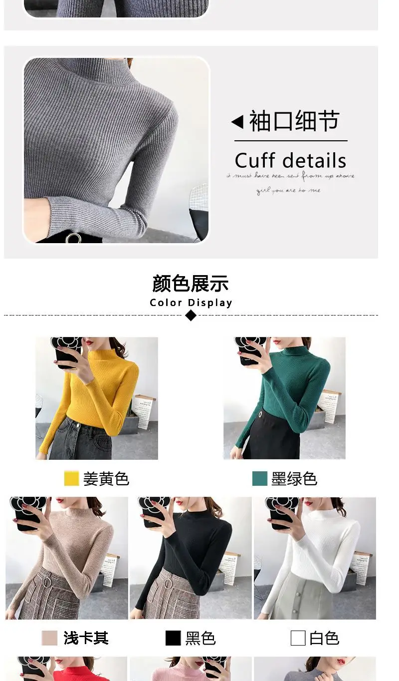 Half Turtleneck Knit Sweater for Women Grey — feature 2