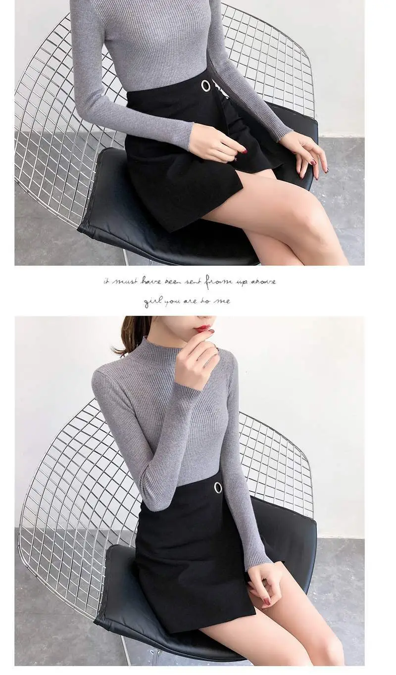 Half Turtleneck Knit Sweater for Women Grey — feature 4