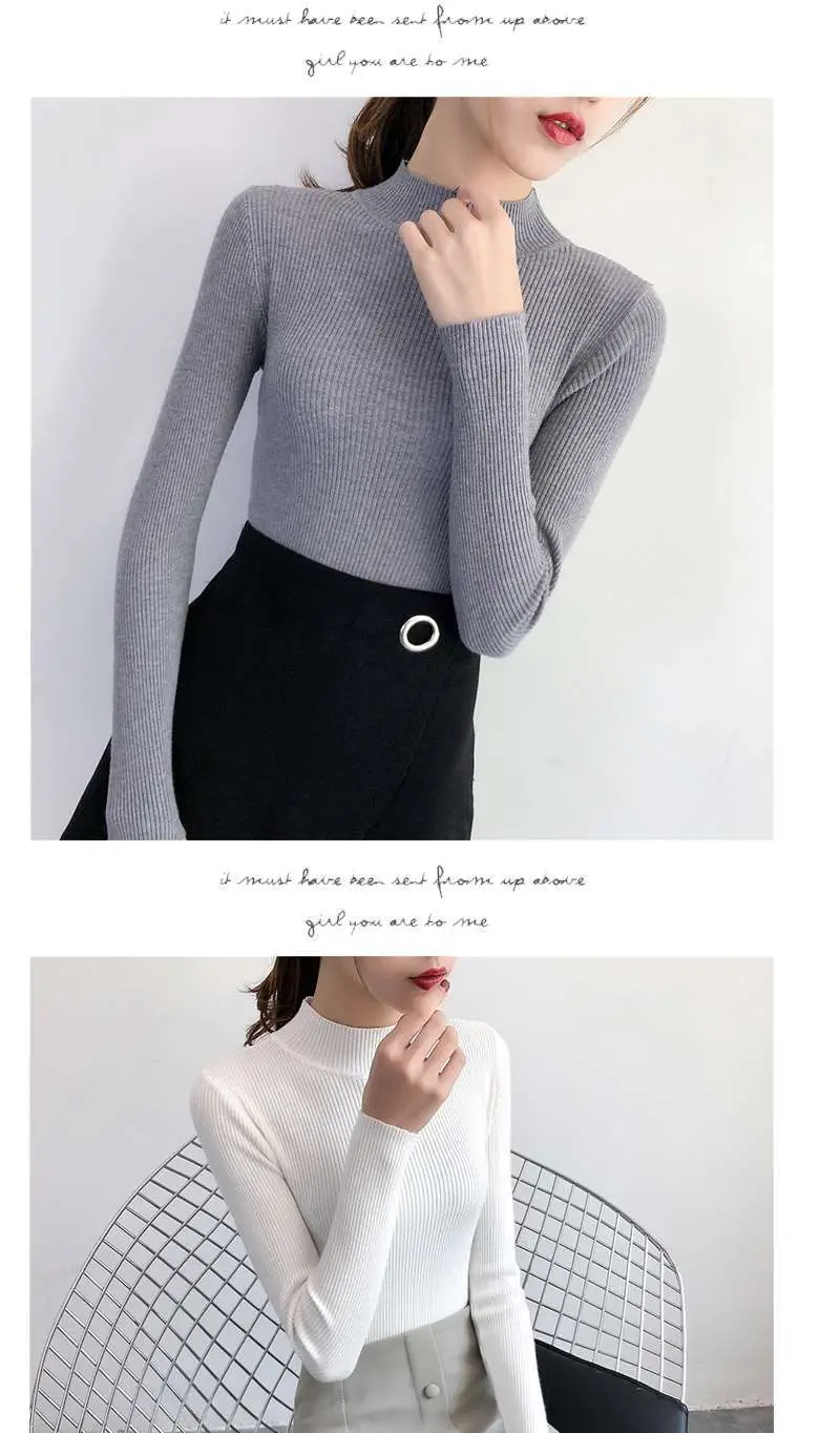 Half Turtleneck Knit Sweater for Women Grey — feature 5