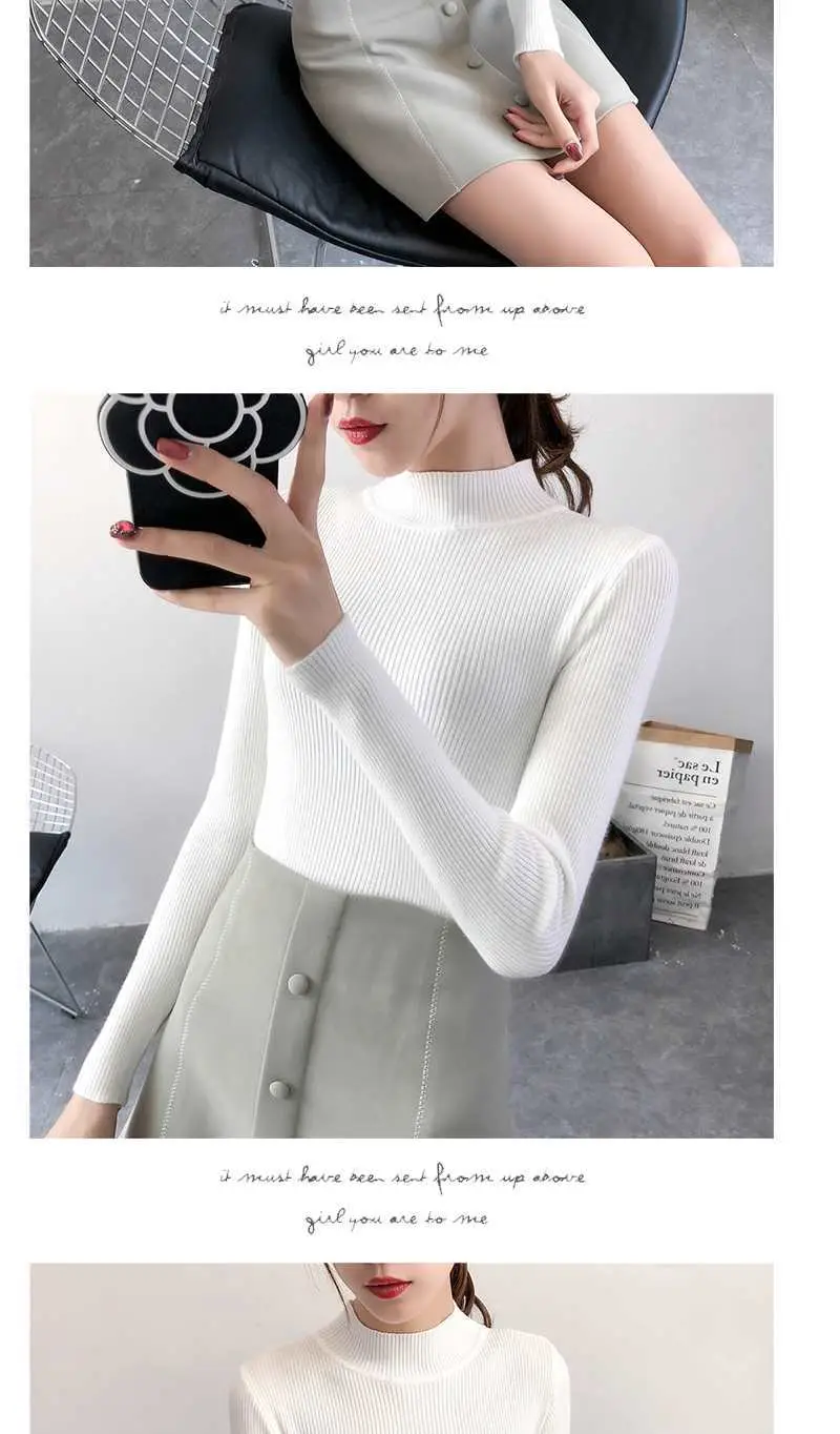 Half Turtleneck Knit Sweater for Women Grey — feature 6