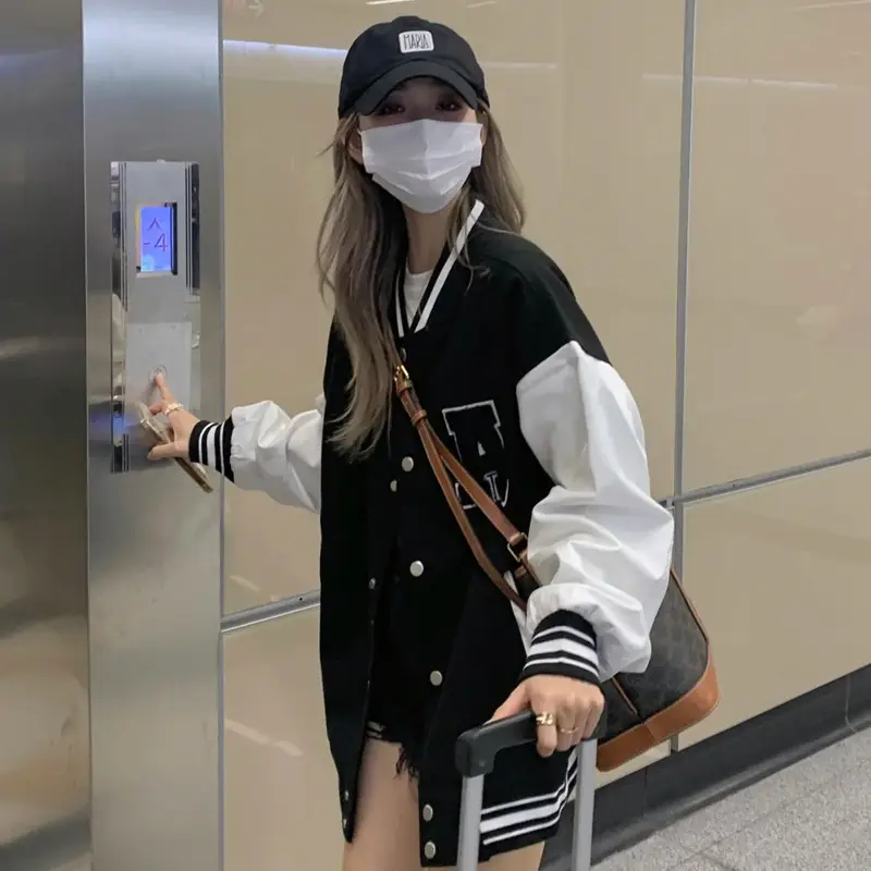 Women Fleece Jacket Black White 2022 Winter Casual