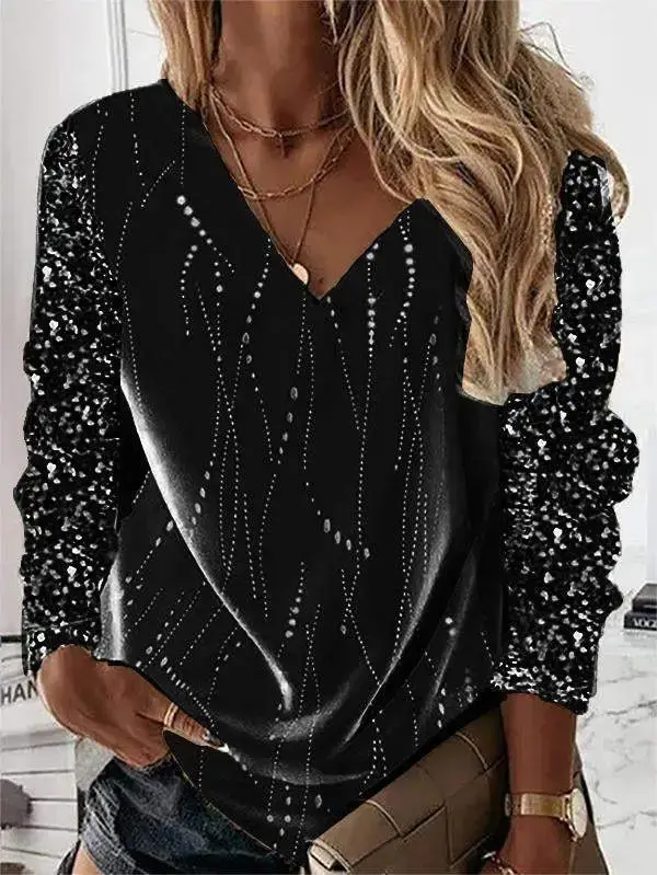 Red Sequin Long Sleeve Pullover for Women - Image 11