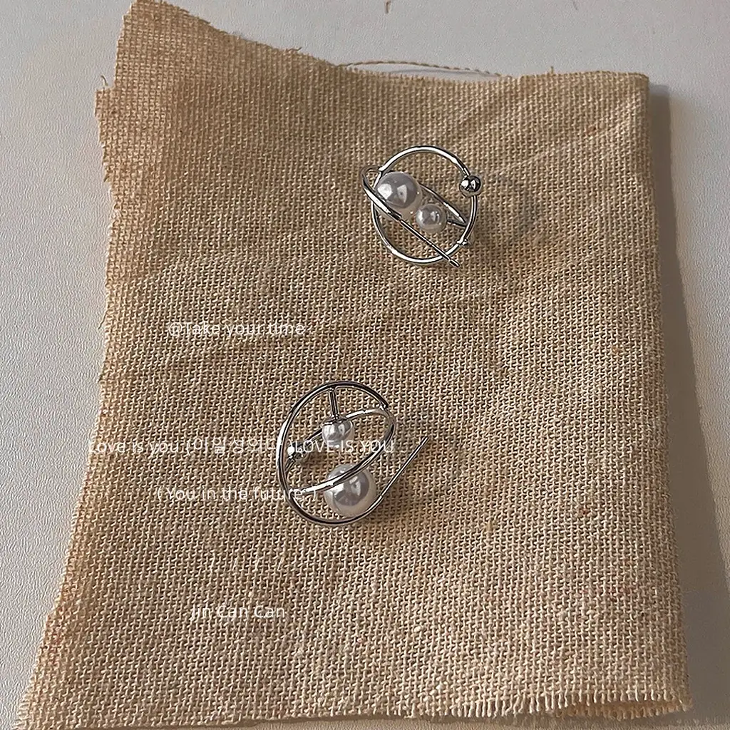 3D Geometric Pearl Earrings 925 Silver Needle Style