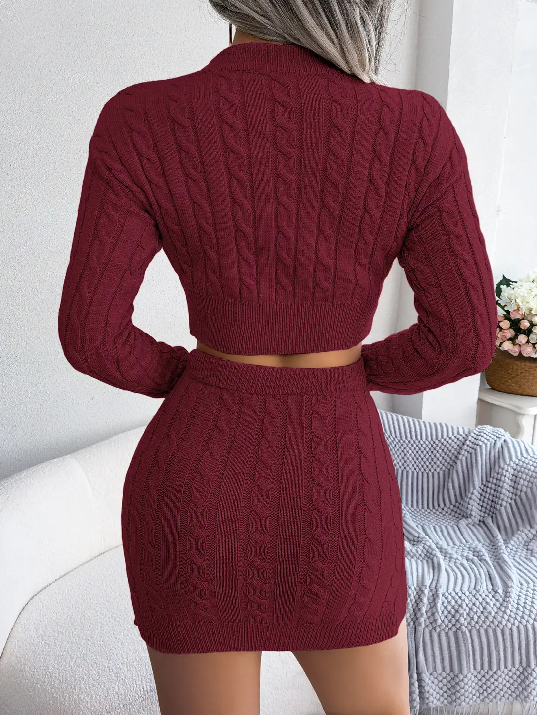 2026 Autumn/Winter European and American Casual Cable Knit Crop Sweater and Bodycon Skirt Knit Set Amazon Cross-Border Women's Clothing — feature 22