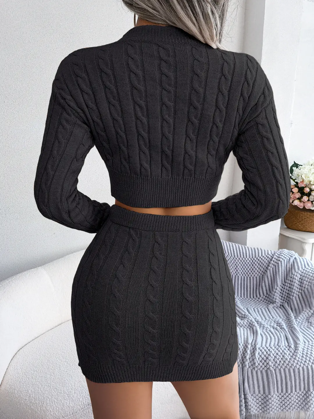 2026 Autumn/Winter European and American Casual Cable Knit Crop Sweater and Bodycon Skirt Knit Set Amazon Cross-Border Women's Clothing — feature 28
