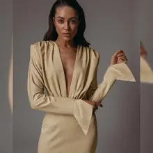 2025 Pink Printed Long Sleeve V-Neck Bodycon Dress — feature 3