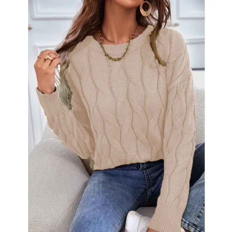 Women's Loose Knitted Pullover Sweater Beige Winter Coat