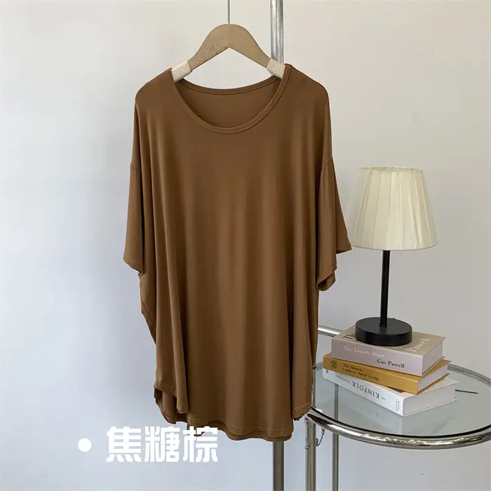Women Loose Fit T-Shirt Brown Medium Size - Image 4