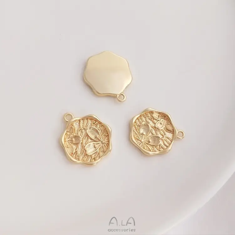 14K Gold Rose Cherry Blossom Sun Prince Round Pendant