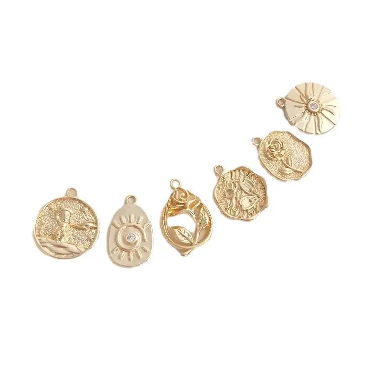 14K Gold Rose Cherry Blossom Sun Prince Round Pendant