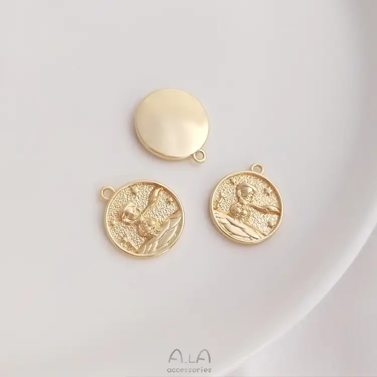 14K Gold Rose Cherry Blossom Sun Prince Round Pendant — feature 10