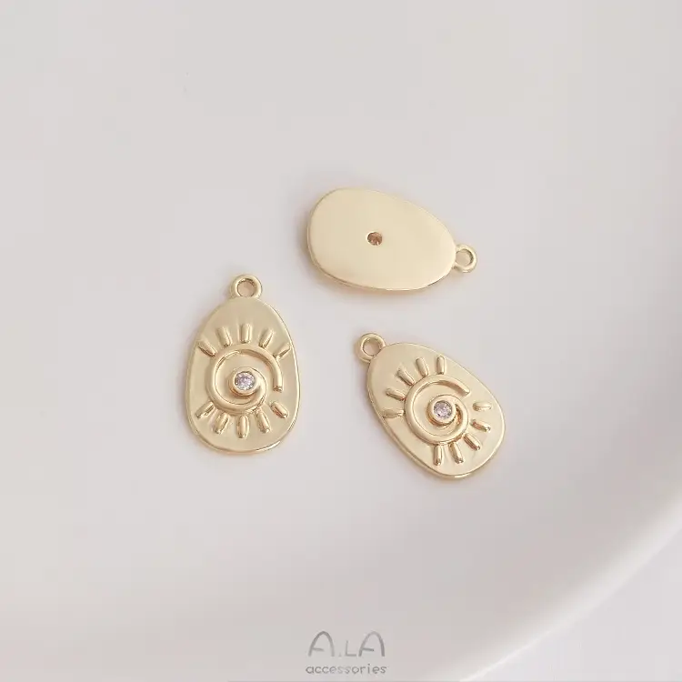 14K Gold Rose Cherry Blossom Sun Prince Round Pendant — feature 11