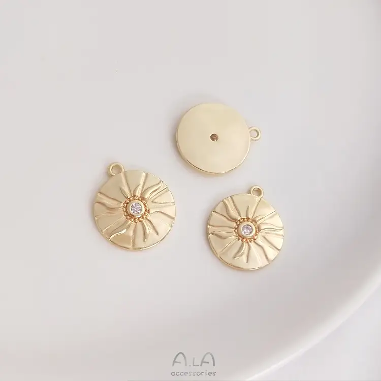 14K Gold Rose Cherry Blossom Sun Prince Round Pendant — feature 12