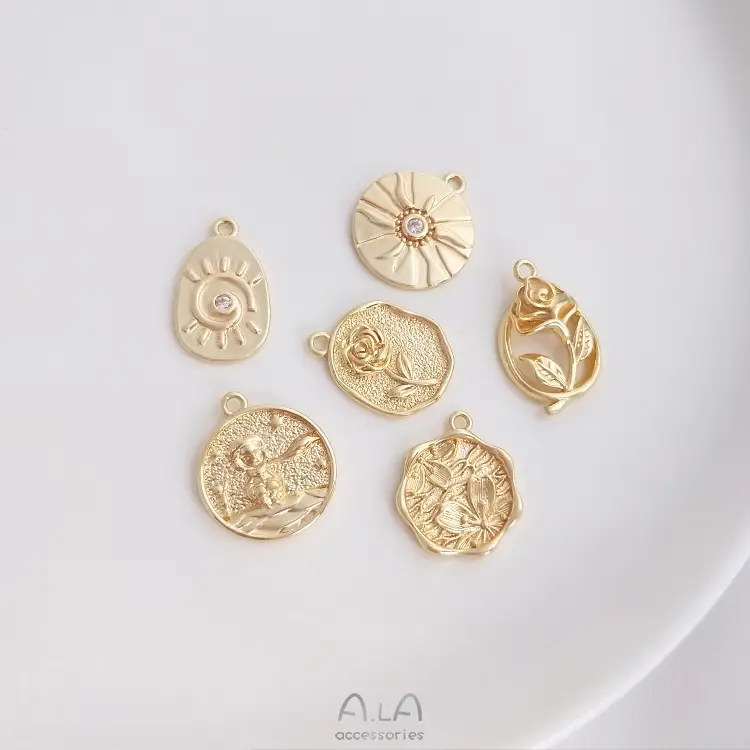 14K Gold Rose Cherry Blossom Sun Prince Round Pendant — feature 13